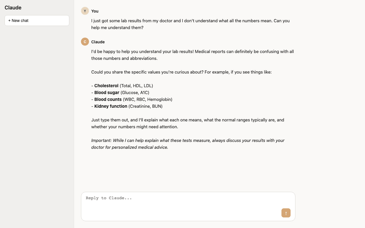 Example of Claude's conversation interface