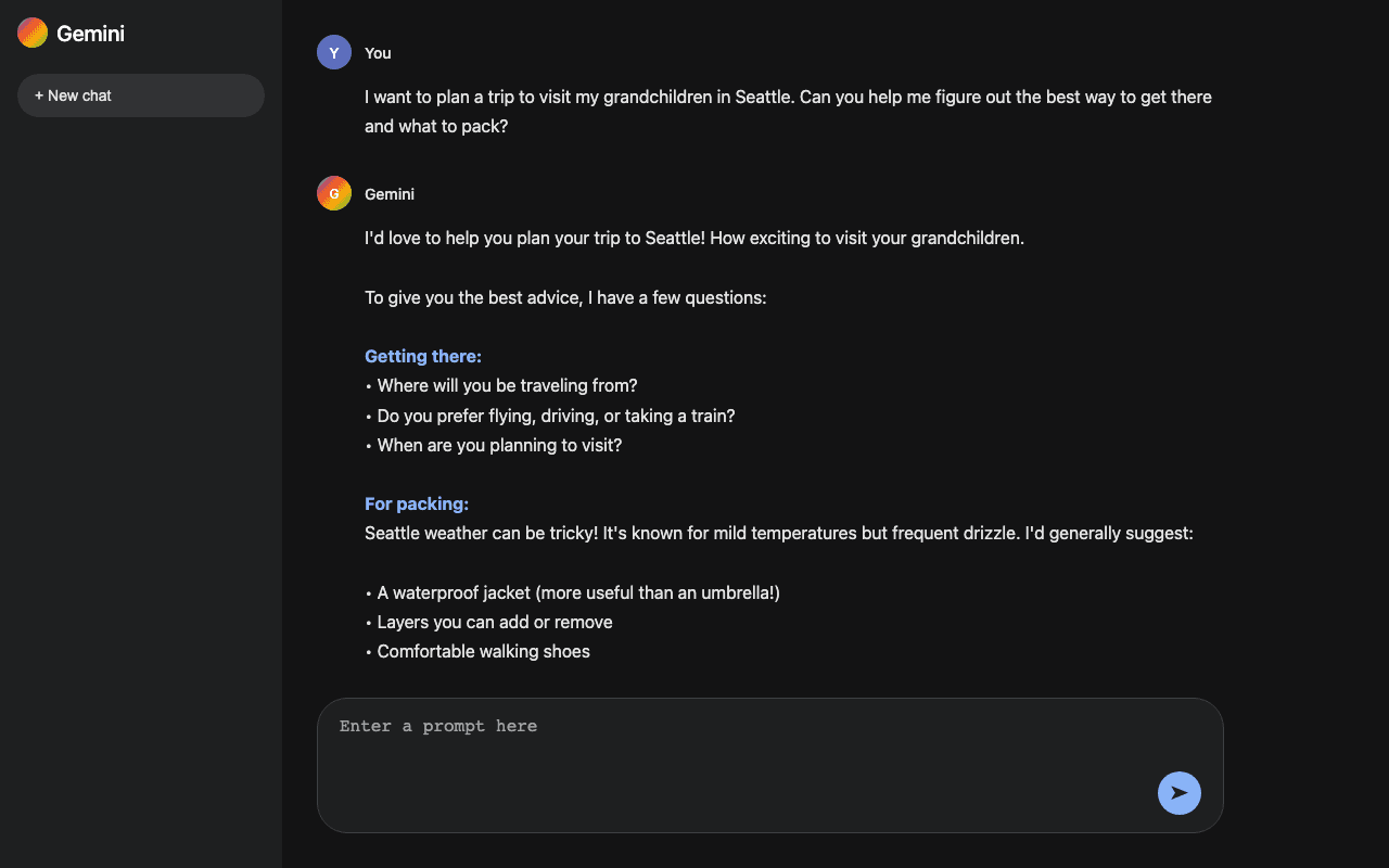 Example of Gemini's conversation interface